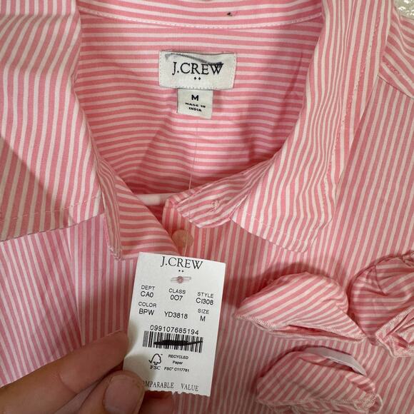J.Crew Striped Rosette Button-up Shirt WMNS M Pink White 3D Flower Long Sleeve - Picture 4 of 7